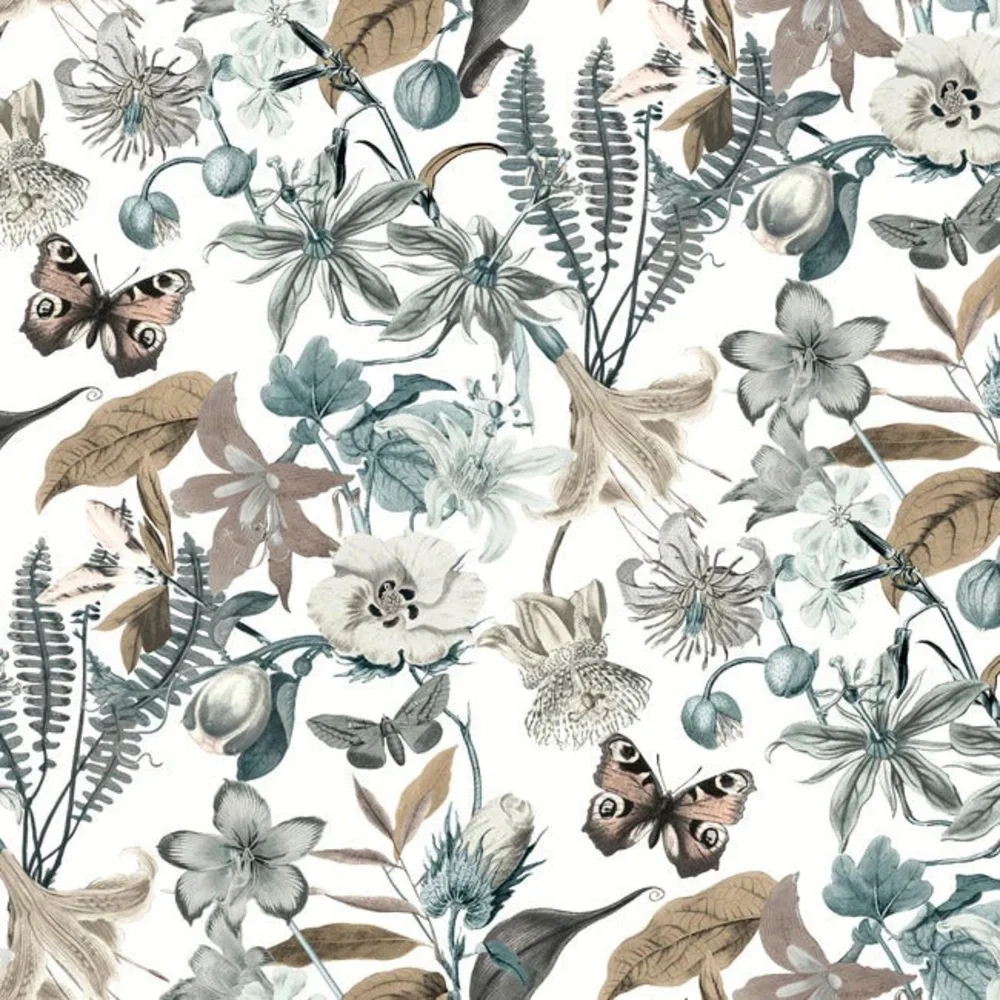 NEW York Wallcoverings Butterfly House Wallpaper-White/Neutrals/Blue